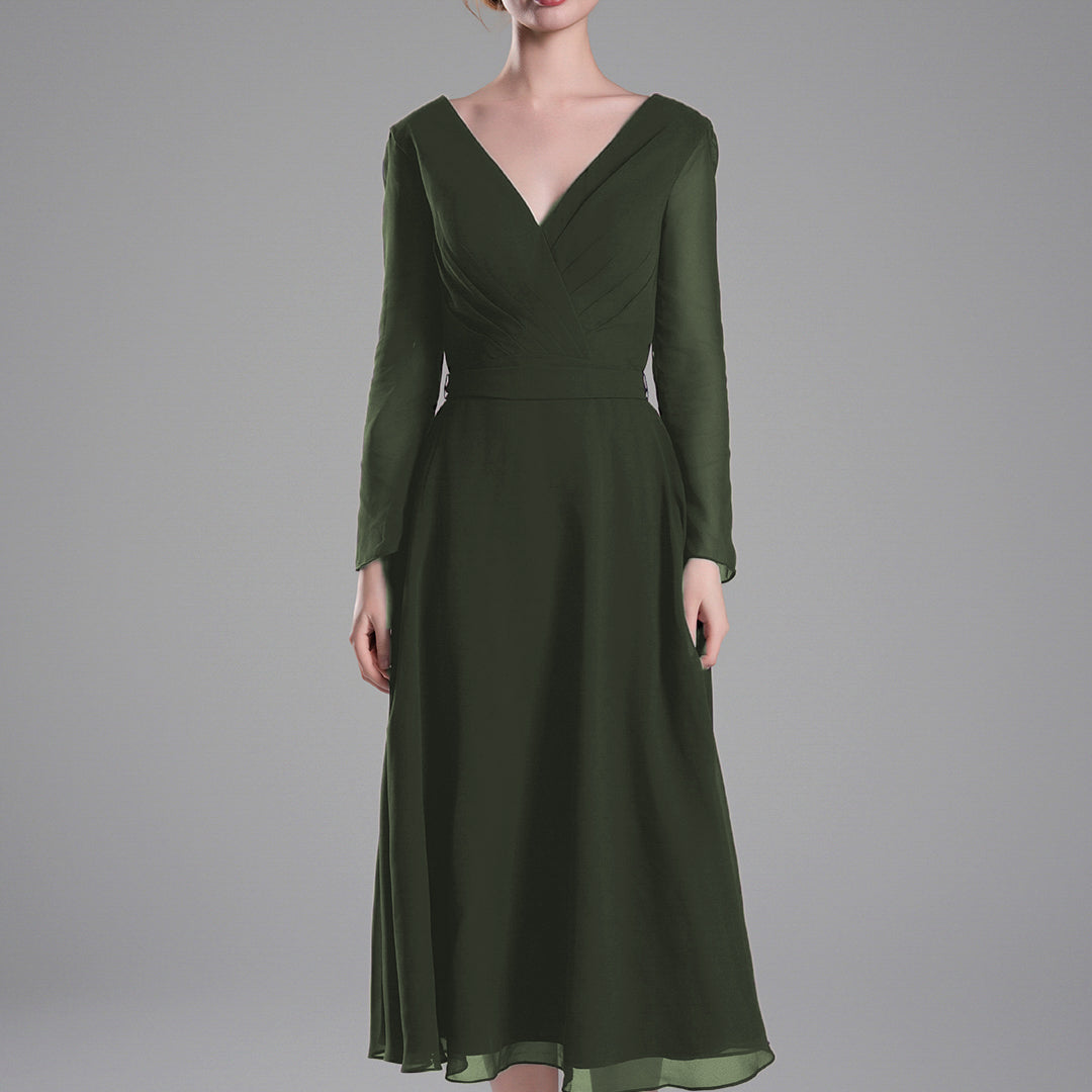 Flattering V-Neck Long Sleeves Tied Dresses