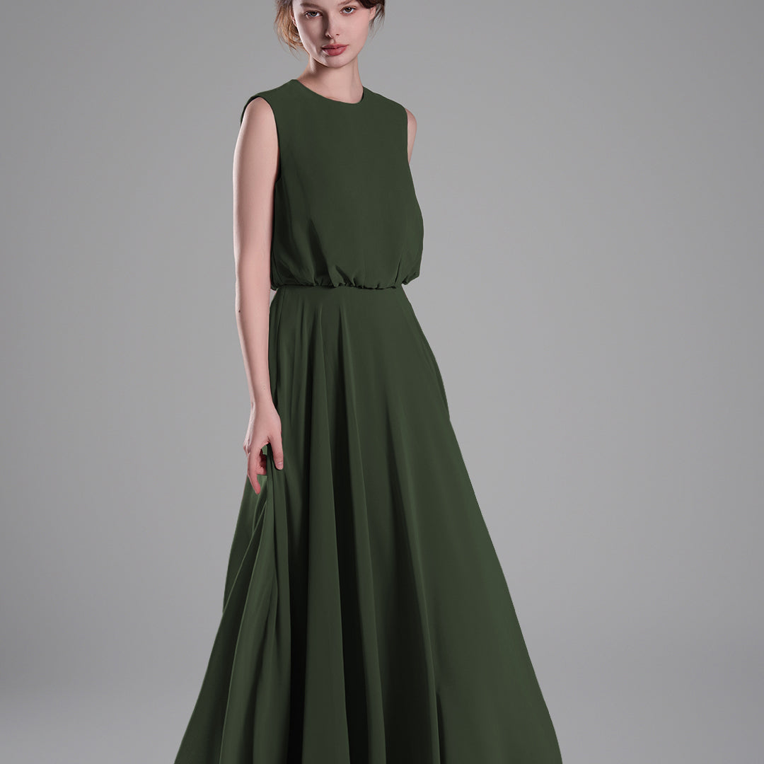 Sleeveless Round Neck Blackless A-Line Dresses