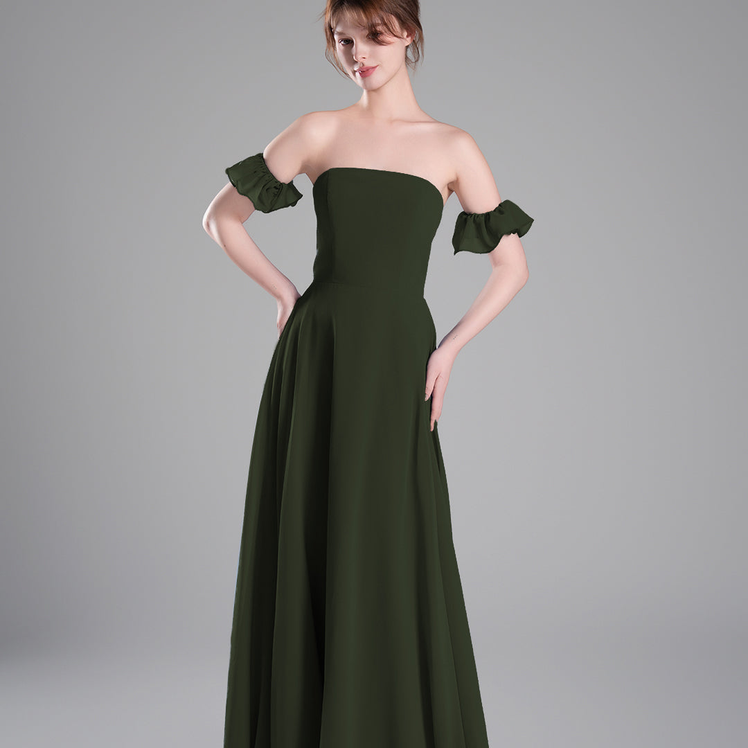 Off-Shoulder Ruffle Sleeves Figure Bodice A-line Dresses