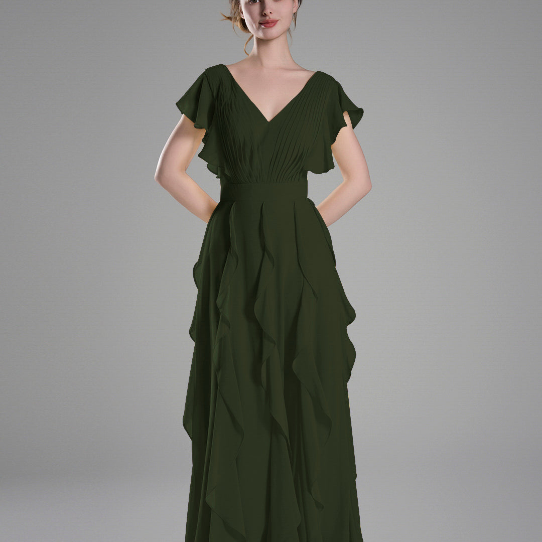 Flutter Sleeves Ruffle Detailing A-line Dresses