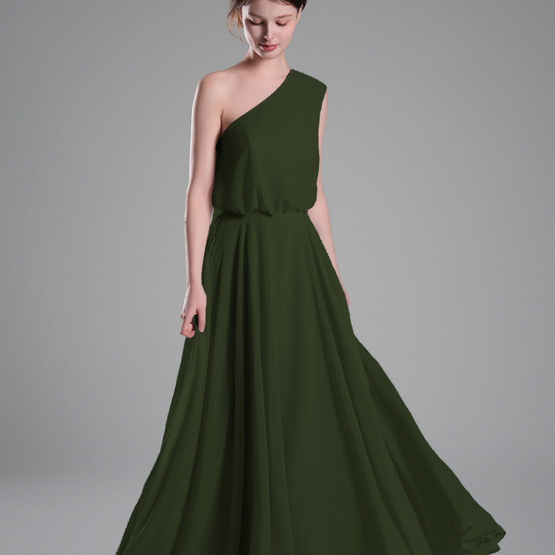One-Shoulder Flowing Hem A-Line Dresses