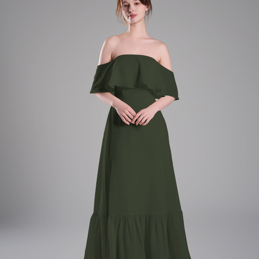 Off-Shoulder Ruffle Detailing Tiered Hemline Dresses