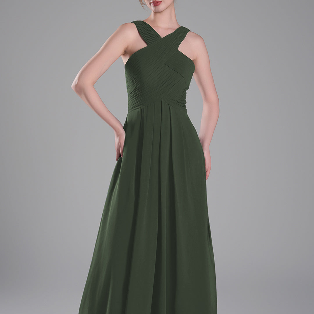 Crossed Straps Ruched Bodice A-Line Dresses