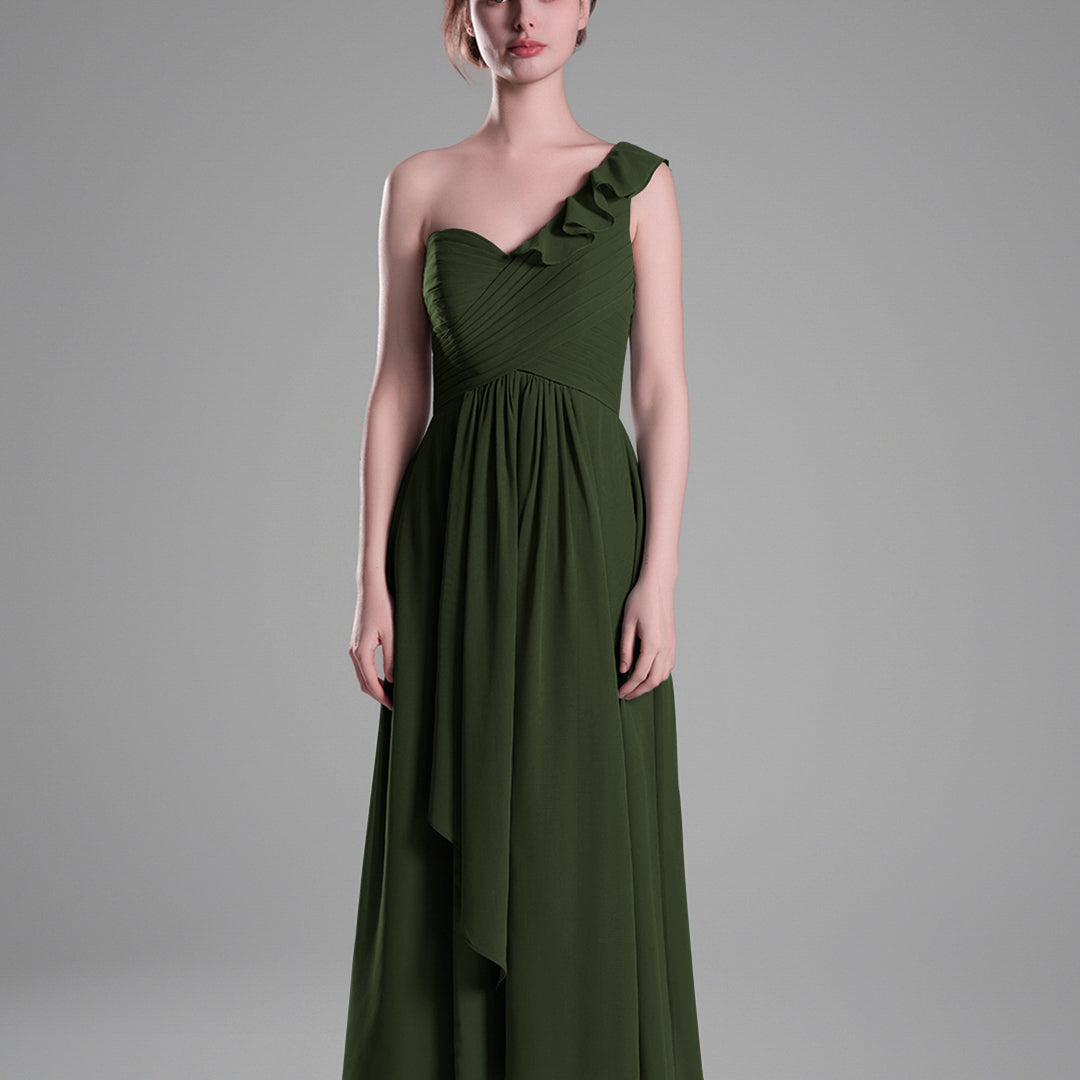 One-Shoulder Ruffle Pleated A-Line Dresses