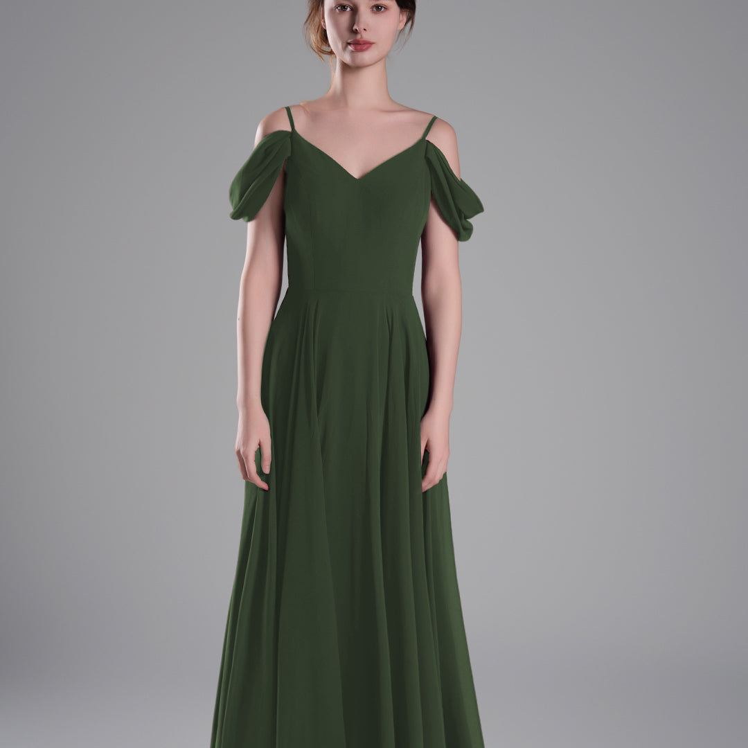 Off-Shoulder Draped Back A-Line Dresses