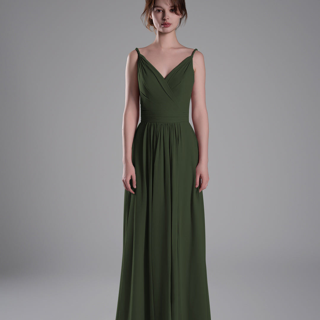 V-Neck Pleated Split A-Line Bridesmaid Dresses
