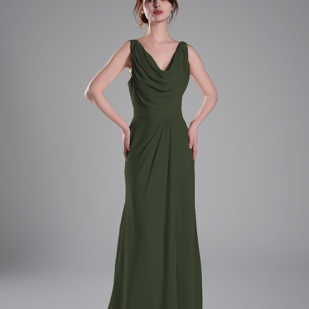 Cowl Neckline Fitted Bodice Asymmetrical Dresses