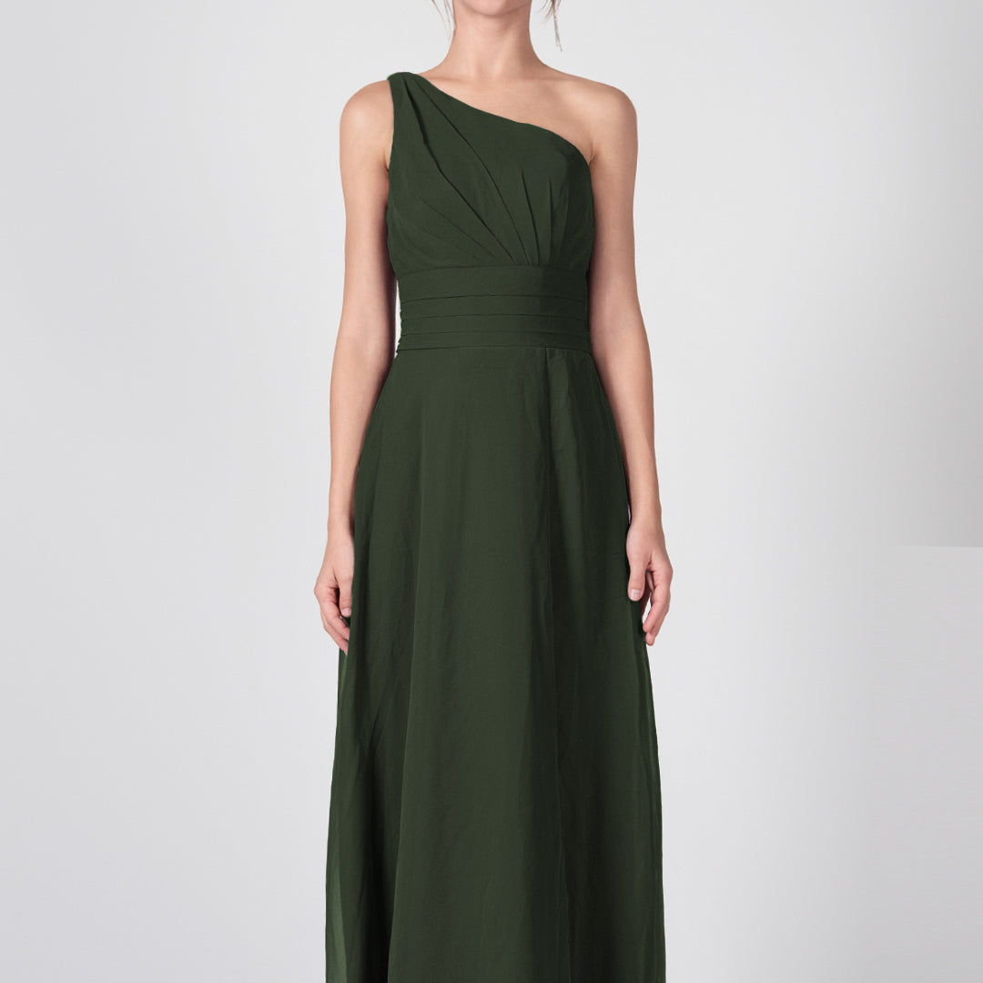 Kleider mit One-Shoulder-Träger, Plissee und geteilter Taille