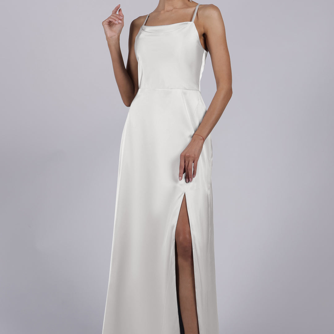 Square Collar Cowl Neck Spaghetti Straps Square Collar Side Split Maxi Dress