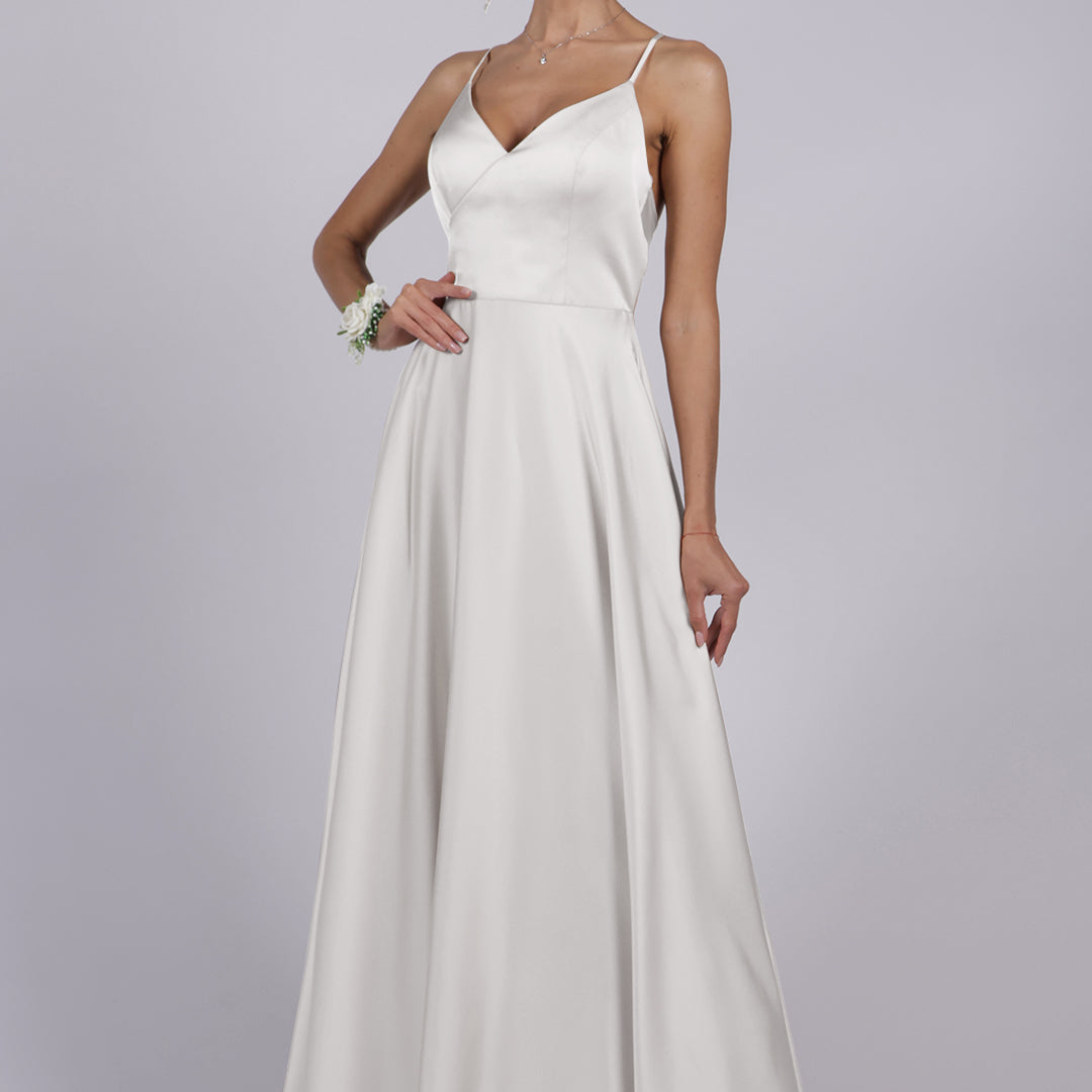 V-Neck Spaghetti Straps Cut-Out Maxi Bridemaid Dress