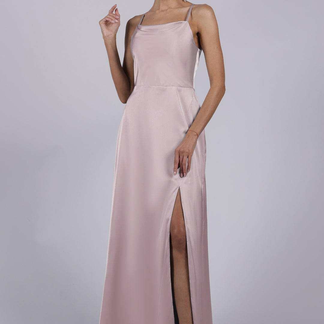 Square Collar Cowl Neck Spaghetti Straps Square Collar Side Split Maxi Dress