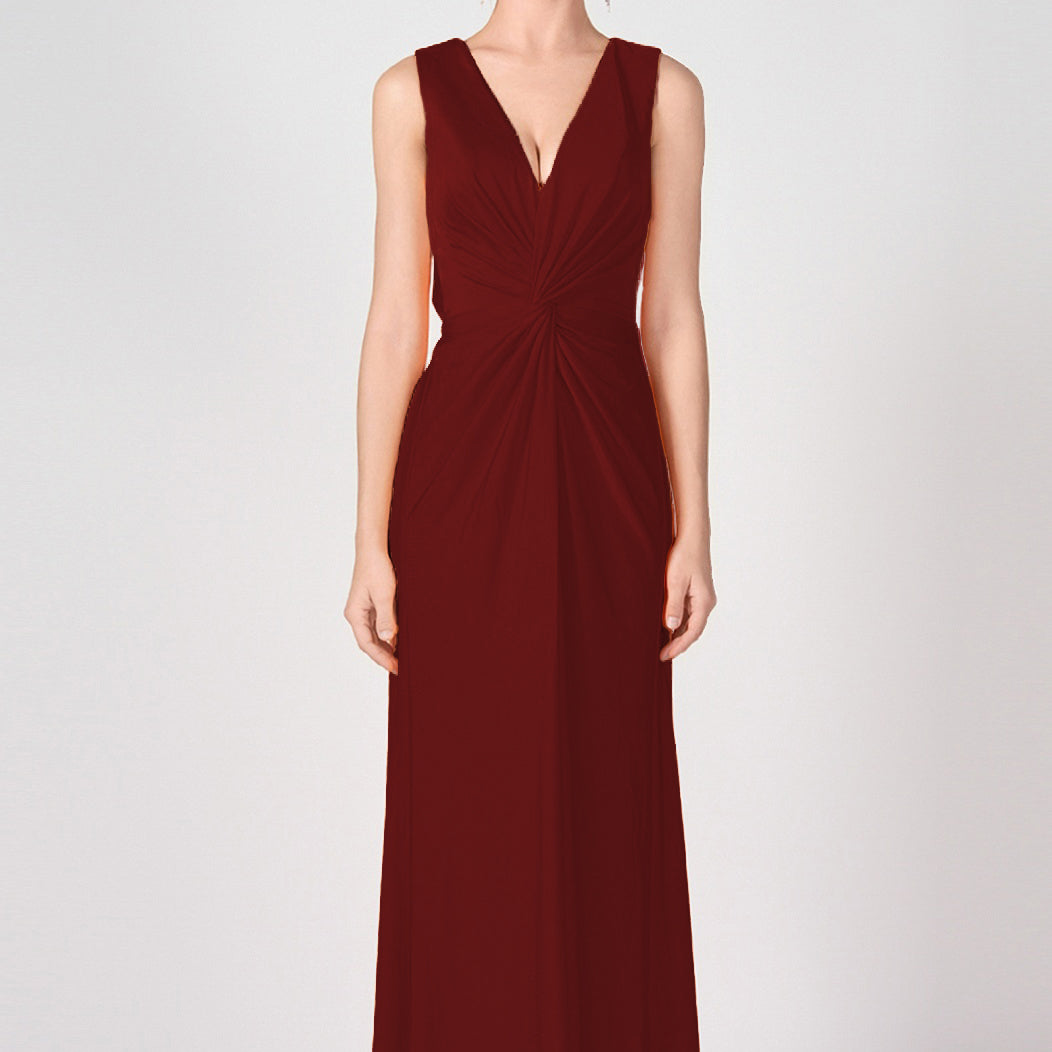Deep V-Neck Twist-Front A-Line Split Dresses