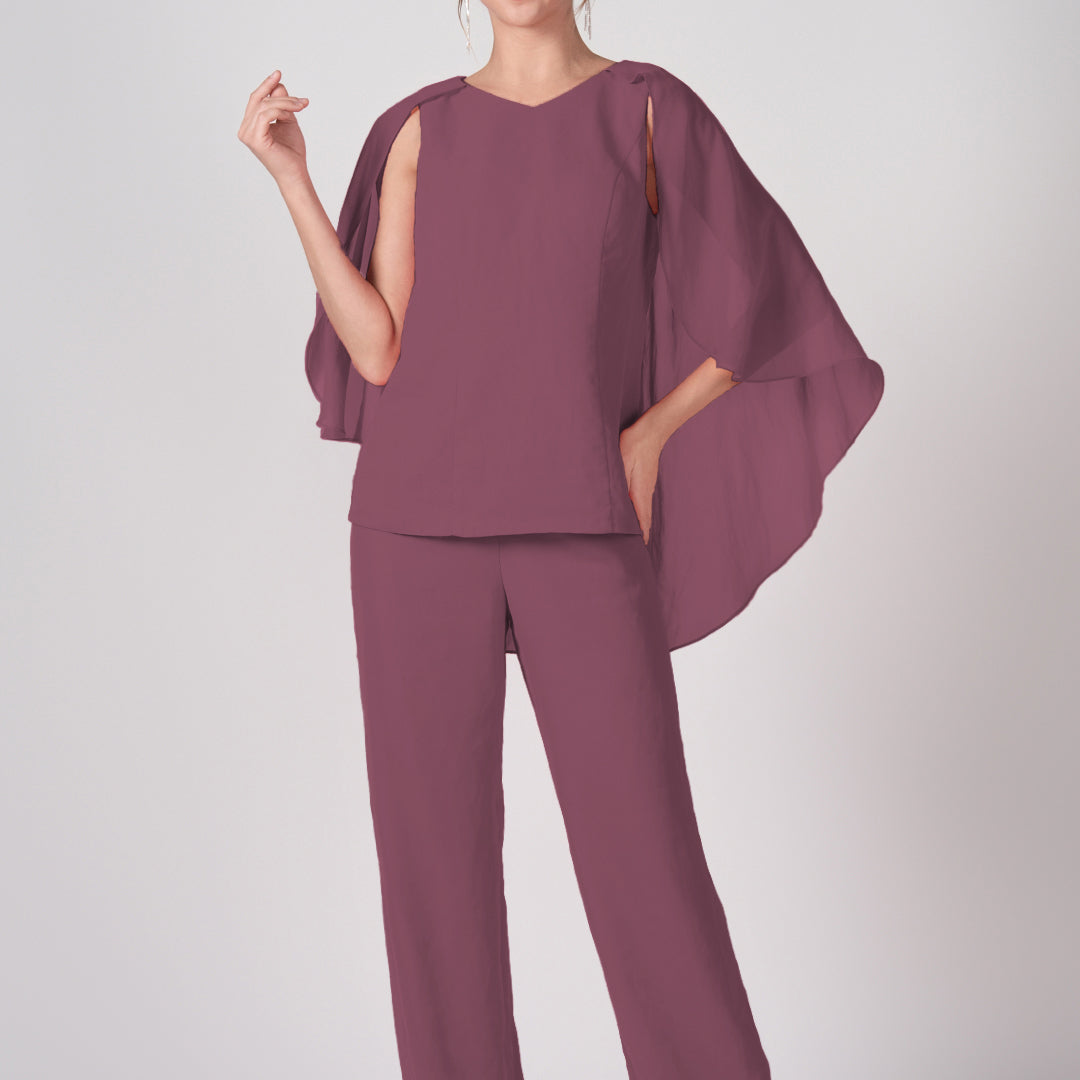 2-Piece Mother of the Bride Chiffon Pant Suits with Cape