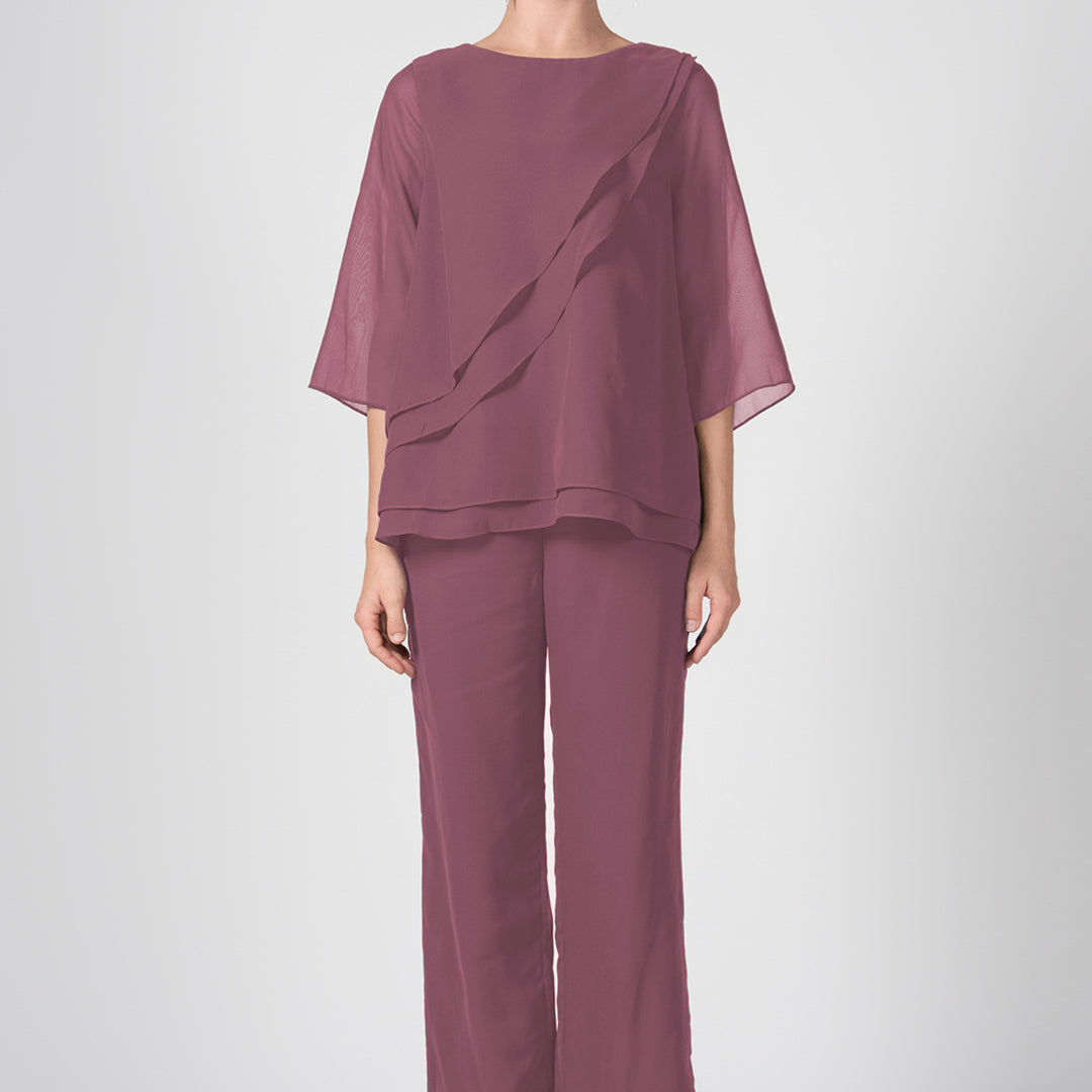 2-Piece Mother of the Bride Sheer Sleeve Pant Suits