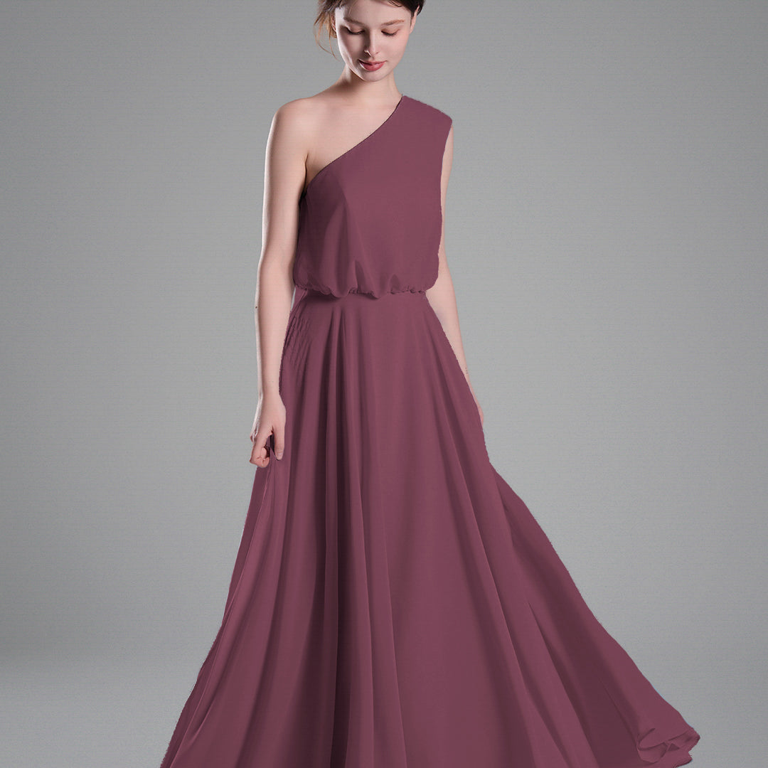 One-Shoulder Flowing Hem A-Line Dresses