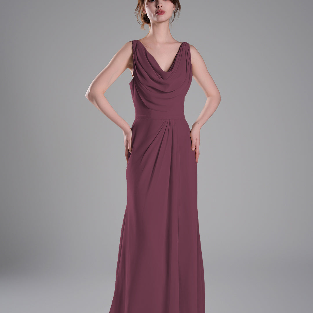 Cowl Neckline Fitted Bodice Asymmetrical Dresses