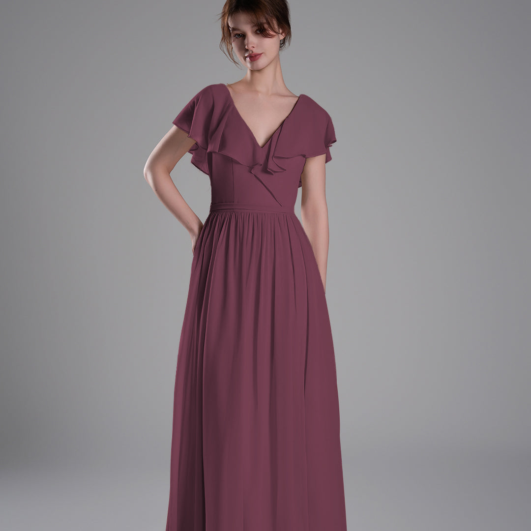 Deep V-Neckline Flutter Sleeves Tie Detail Dresses