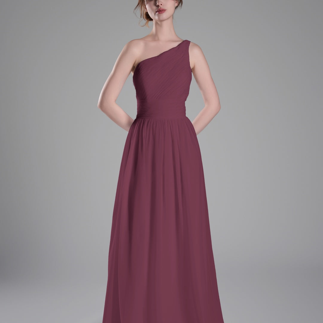 One-Shoulder Lace-Up Back Pleated A-Line Dresses