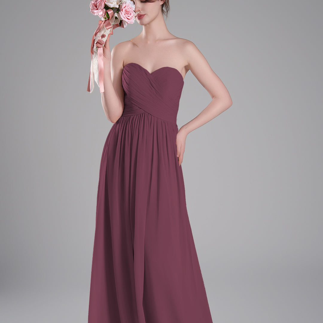 Sweetheart Neck Pleated Flowing A-Line Silhouette Dresses