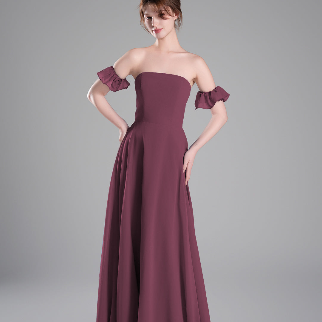 Off-Shoulder Ruffle Sleeves Figure Bodice A-line Dresses