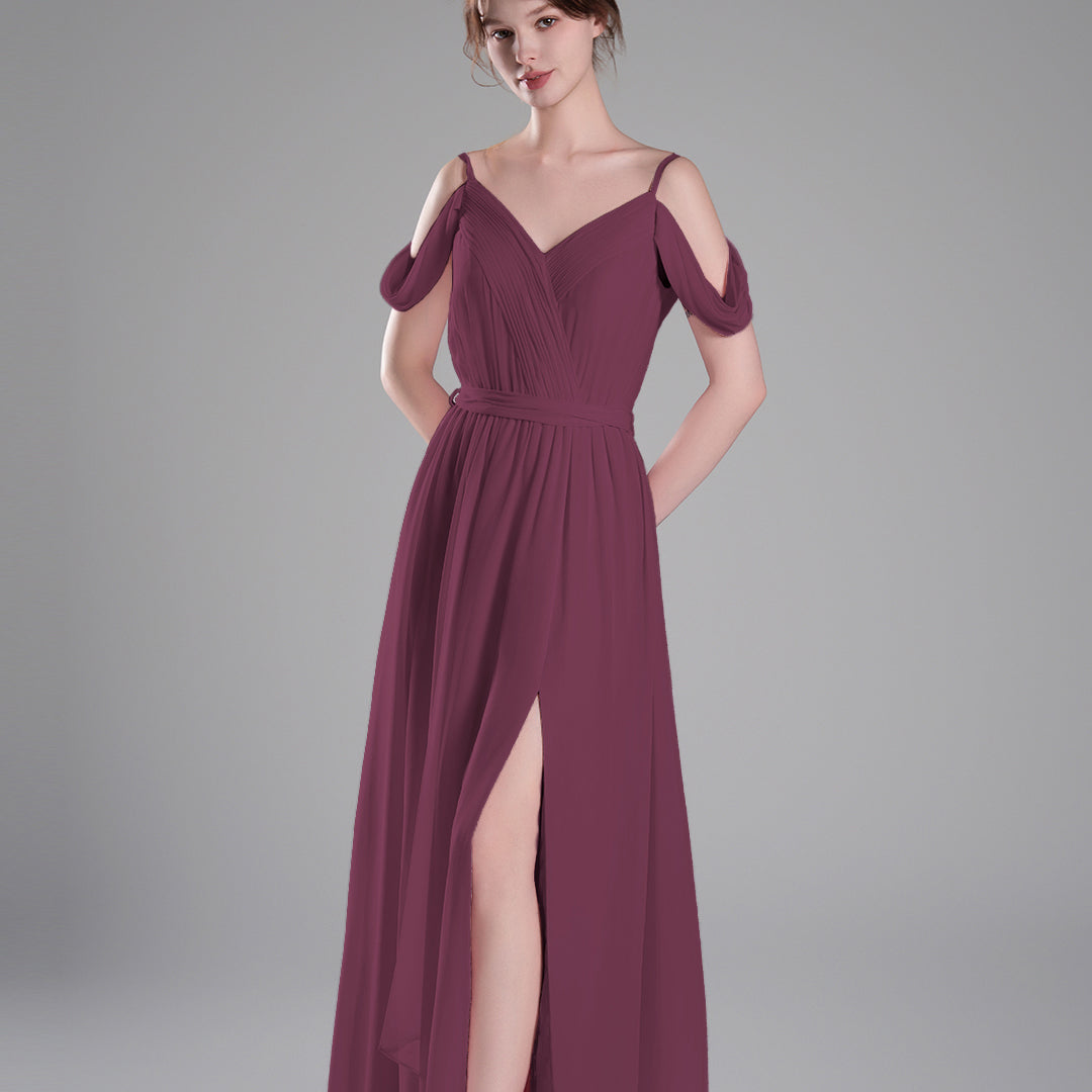 Off-Shoulder Adjustable Waist Tie Pleated Dresses