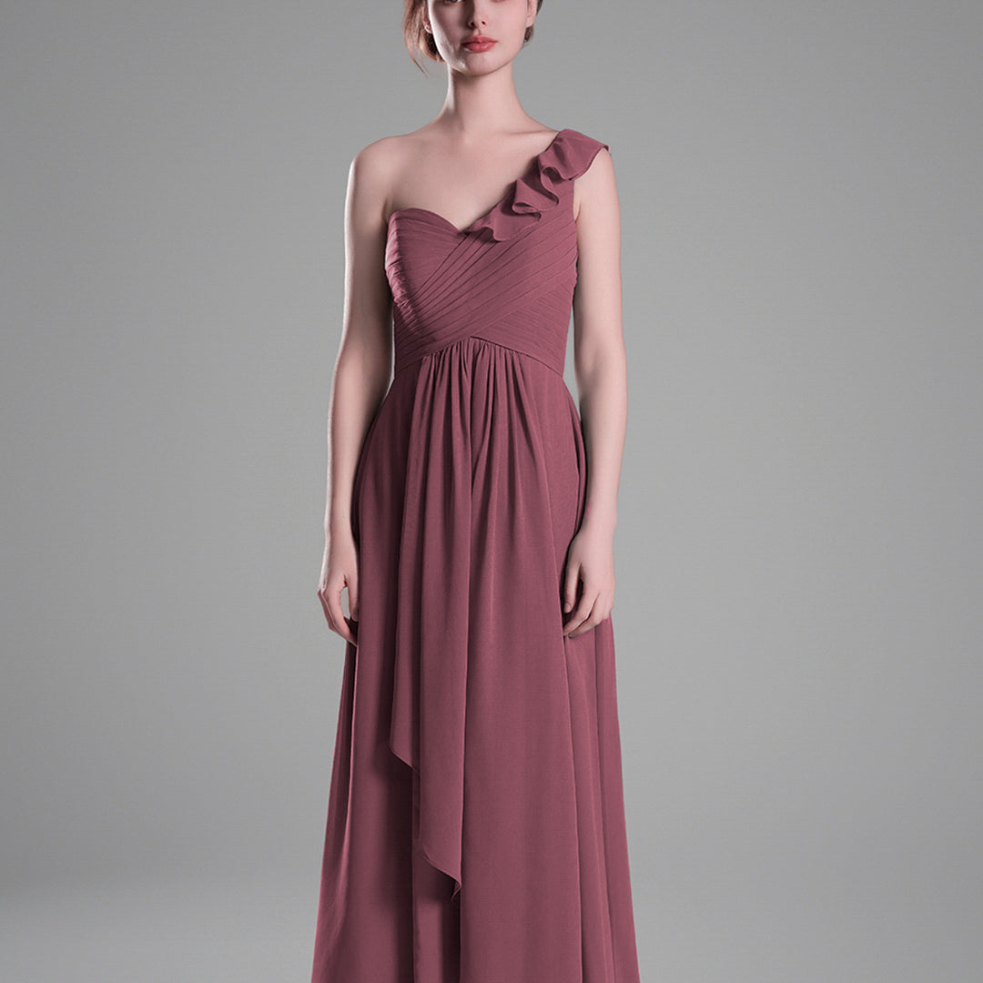 One-Shoulder Ruffle Pleated A-Line Dresses