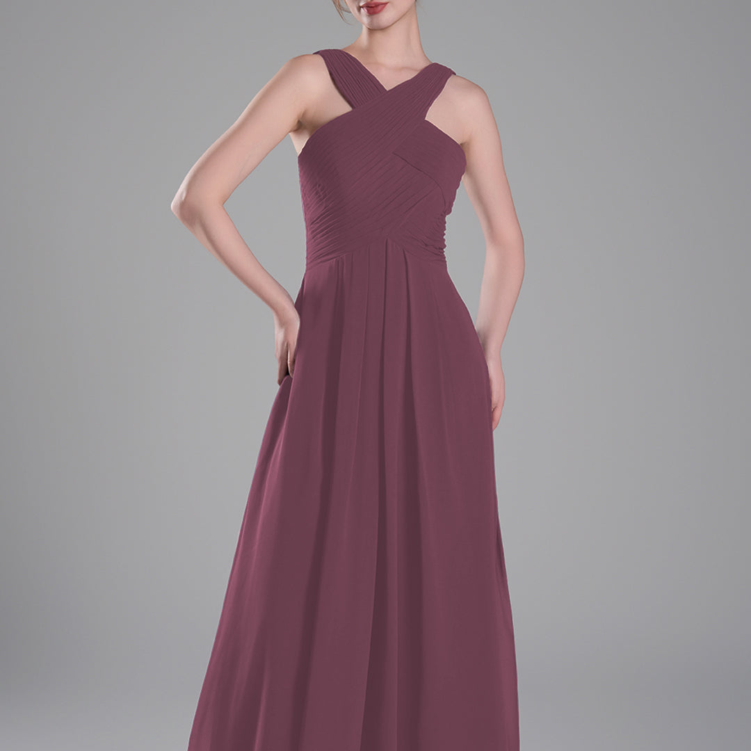 Crossed Straps Ruched Bodice A-Line Dresses