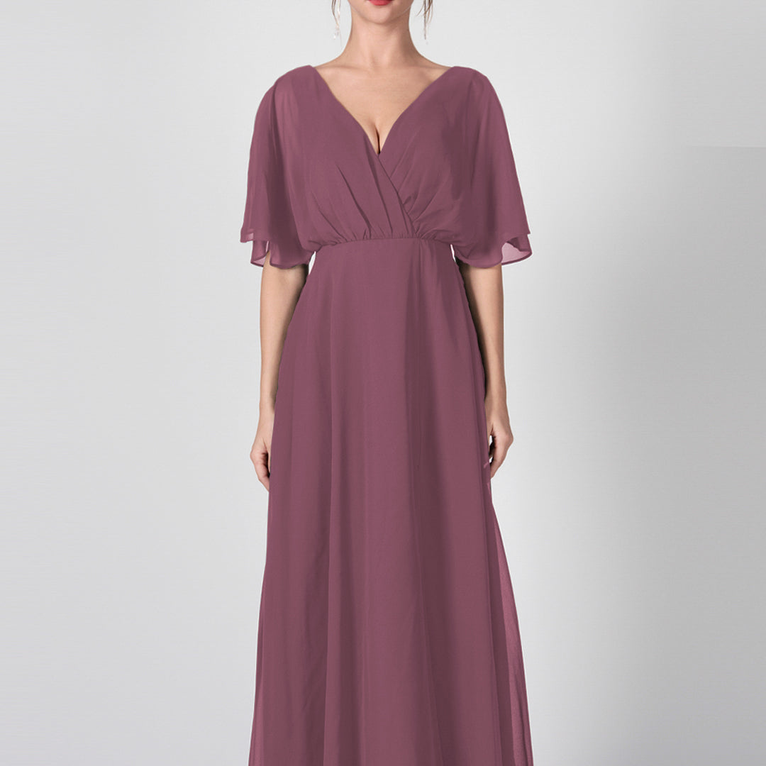 Open Back V-Neck Split Chiffon Maxi Dresses