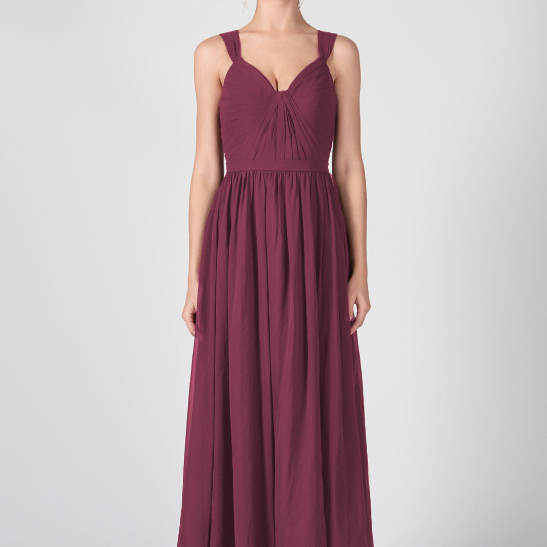 Ruched V-Neck Strappy Split Maxi Dresses