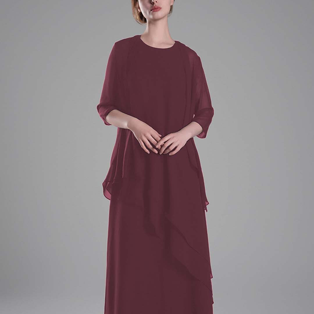 Classic Round Neck Sheer Sleeves Two-Piece Dresses