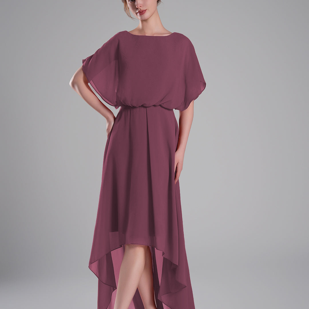 Boat Neck Open Back Flowing A-Line Dresses
