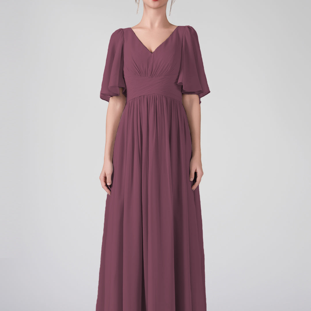 V-Neck Flowing Sleeves A-Line Ruffles Maxi Dresses