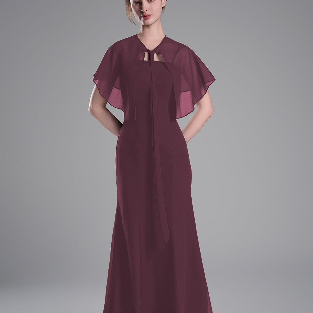 Detachable Chiffon Cape Floor-Length Mermaid Dresees