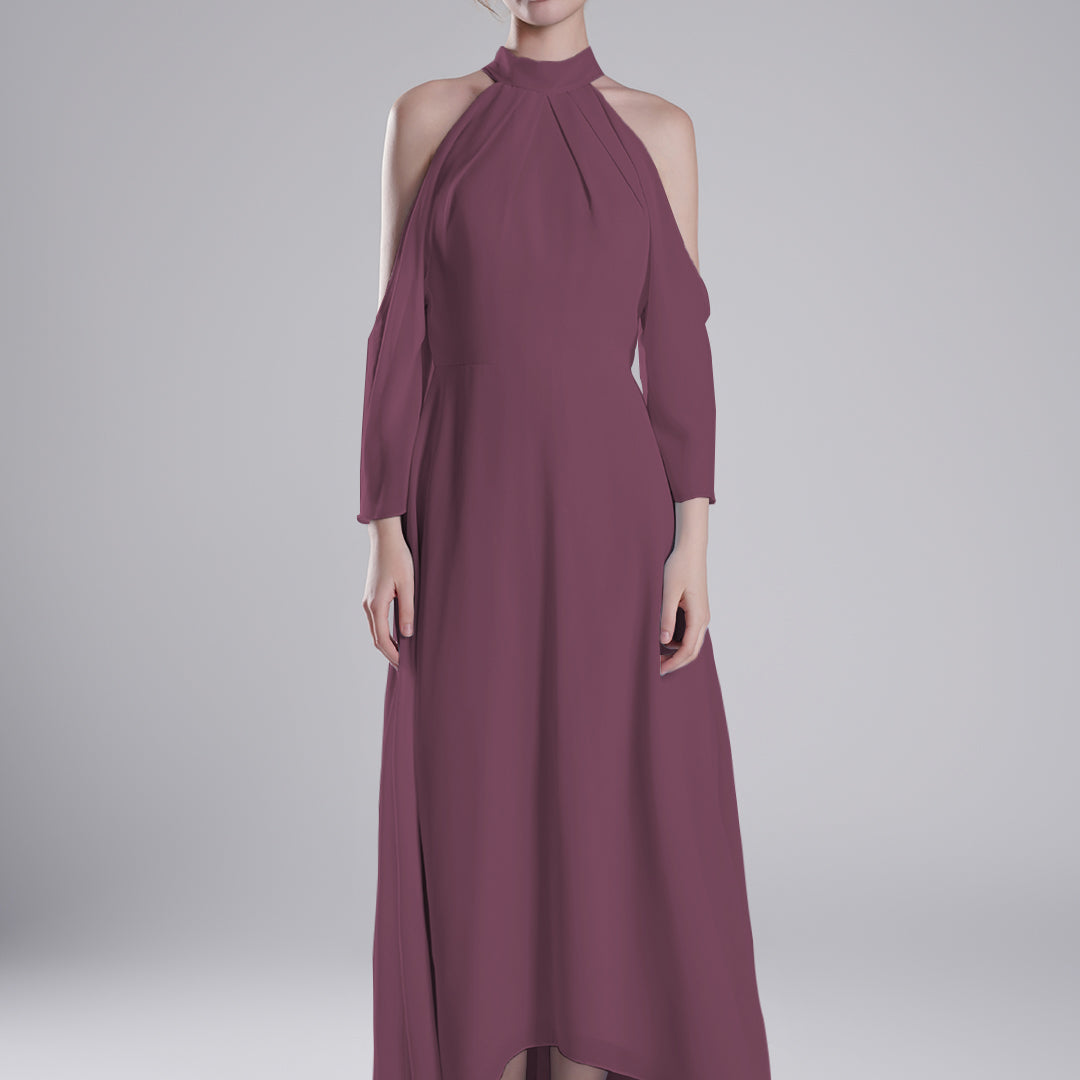 Back Tie Halter Neckline Tulle Long Sleeve Dresses