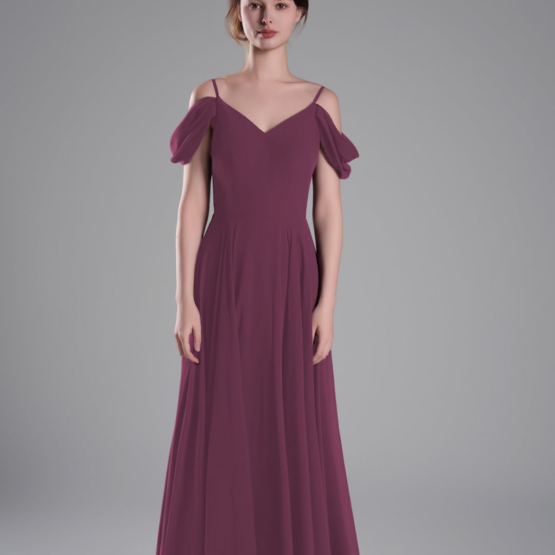 Off-Shoulder Draped Back A-Line Dresses