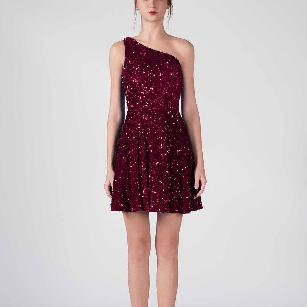 Robes à jupe évasée à sequins à une épaule