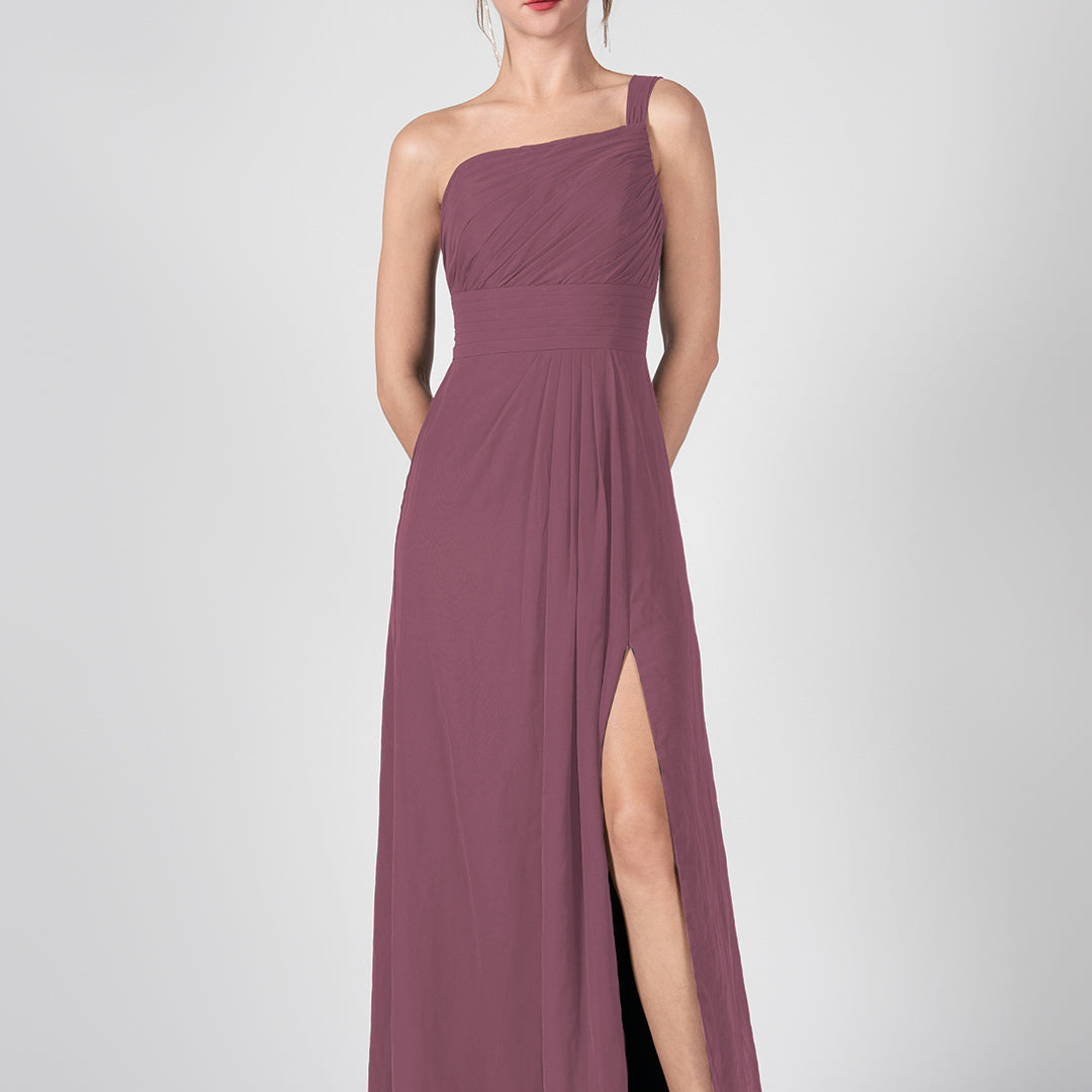 One Shoulder A-Line Side Split Chiffon Maxi Dresses