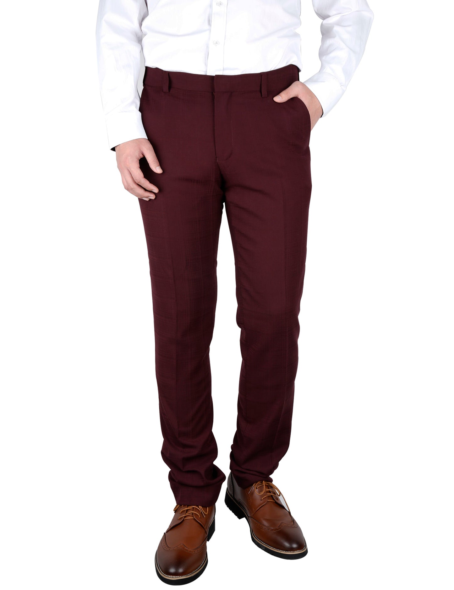 Alizeal Mens Plaid Dress Pants Hidden Expandable Waist Business Trousers Slim Fit, Burgendy