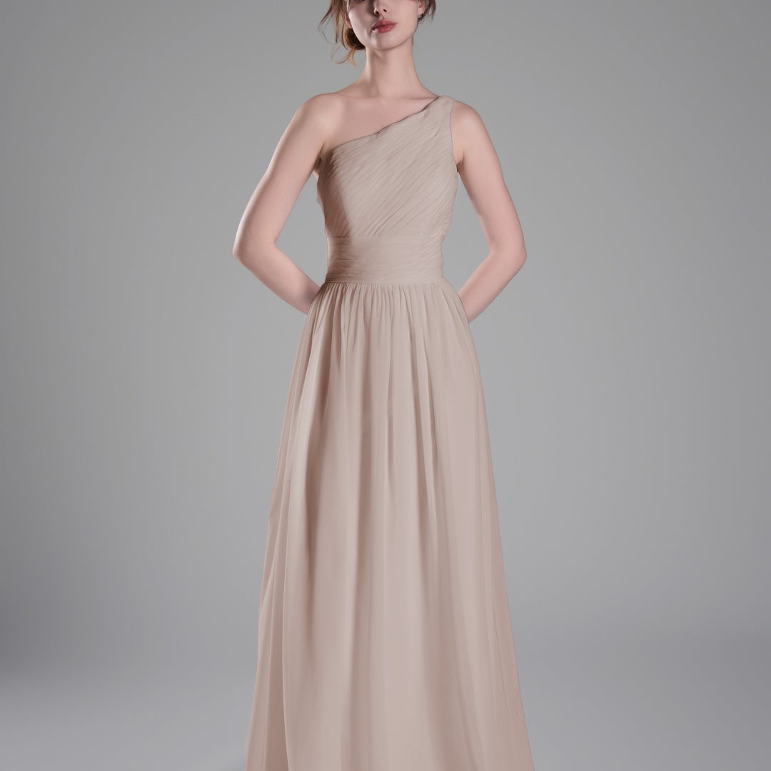 One-Shoulder Lace-Up Back Pleated A-Line Dresses