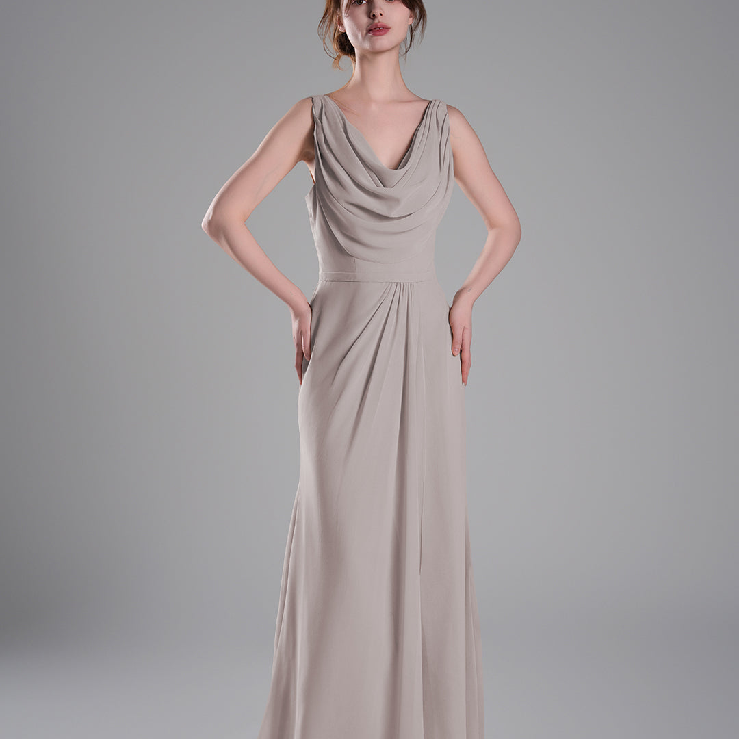 Cowl Neckline Fitted Bodice Asymmetrical Dresses