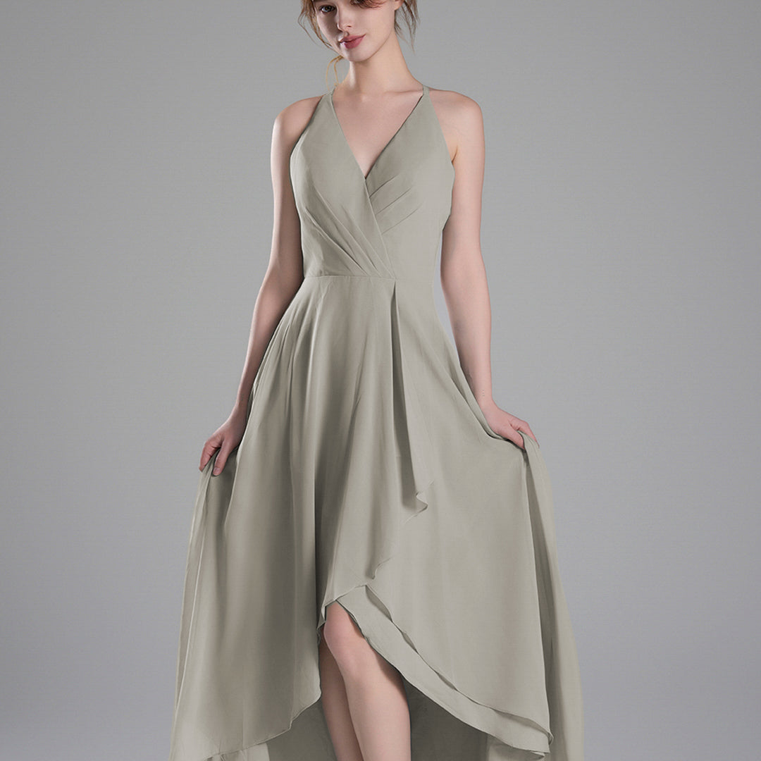 V-Neck Layered Drape Chiffon Maxi Dress