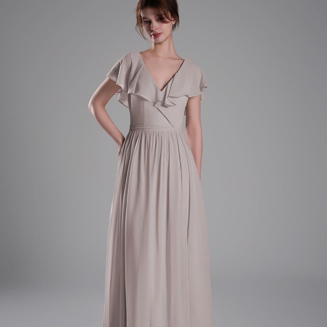 Deep V-Neckline Flutter Sleeves Tie Detail Dresses