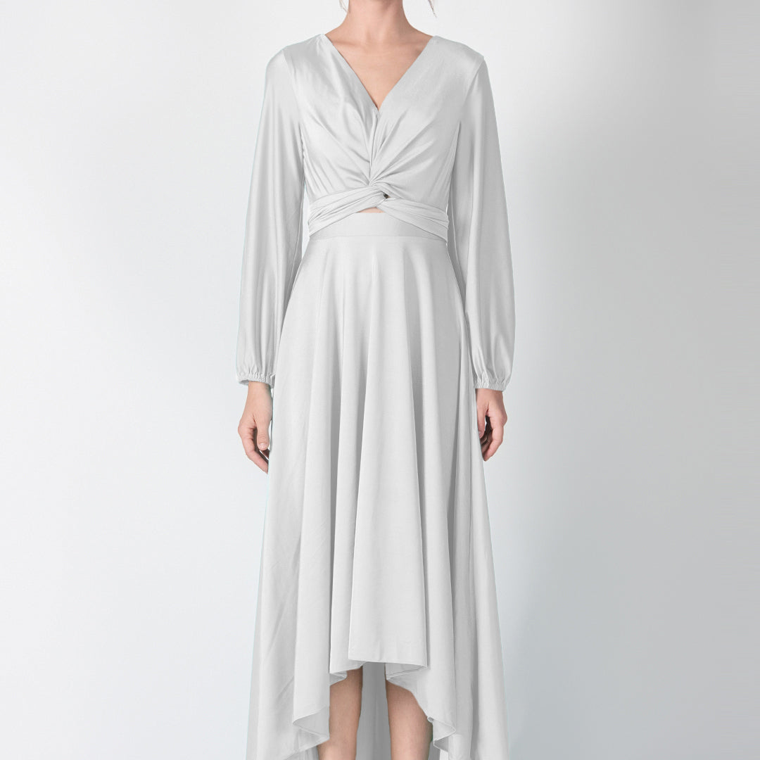 V-Neck Twist Front Detail High-Low Dresses