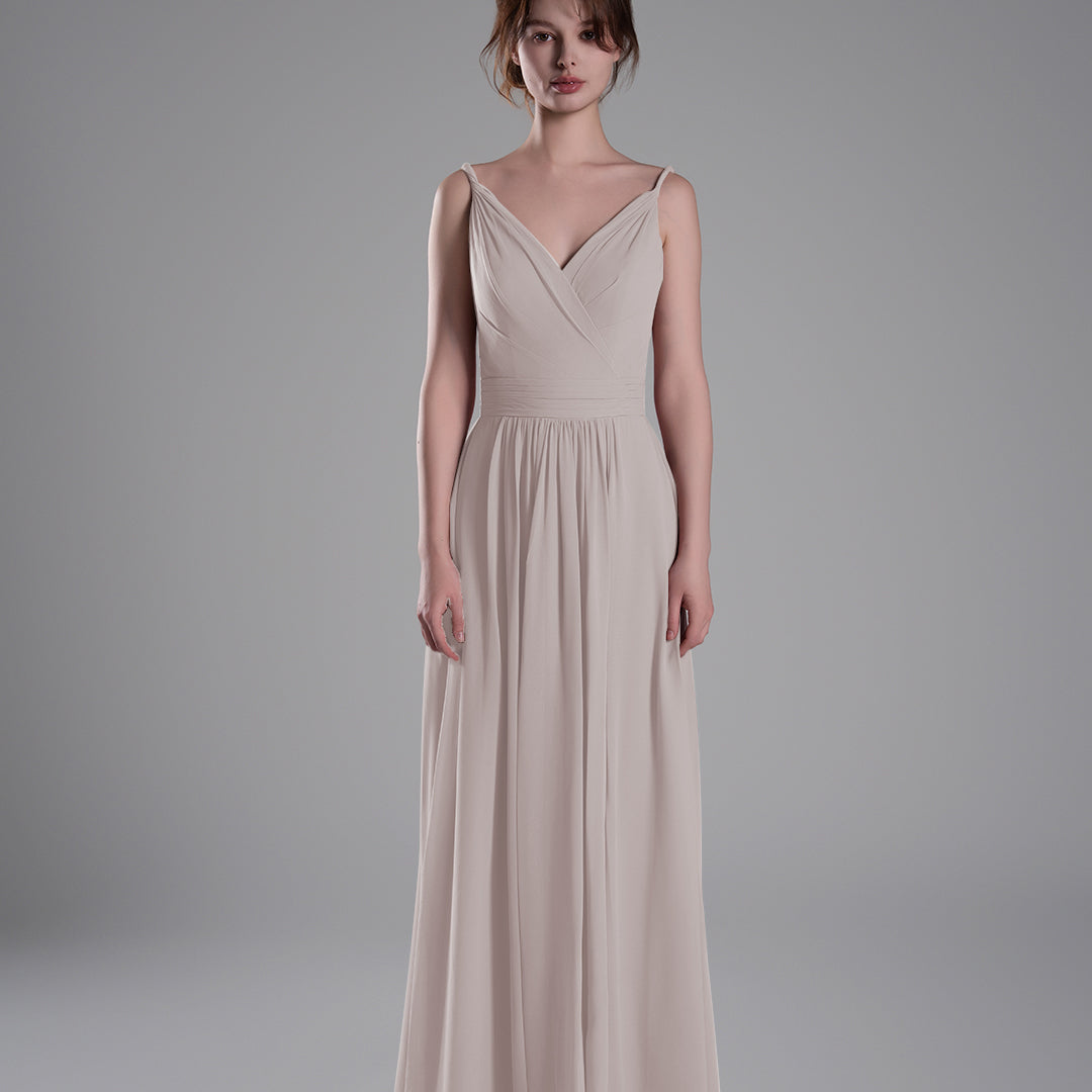 V-Neck Pleated Split A-Line Bridesmaid Dresses