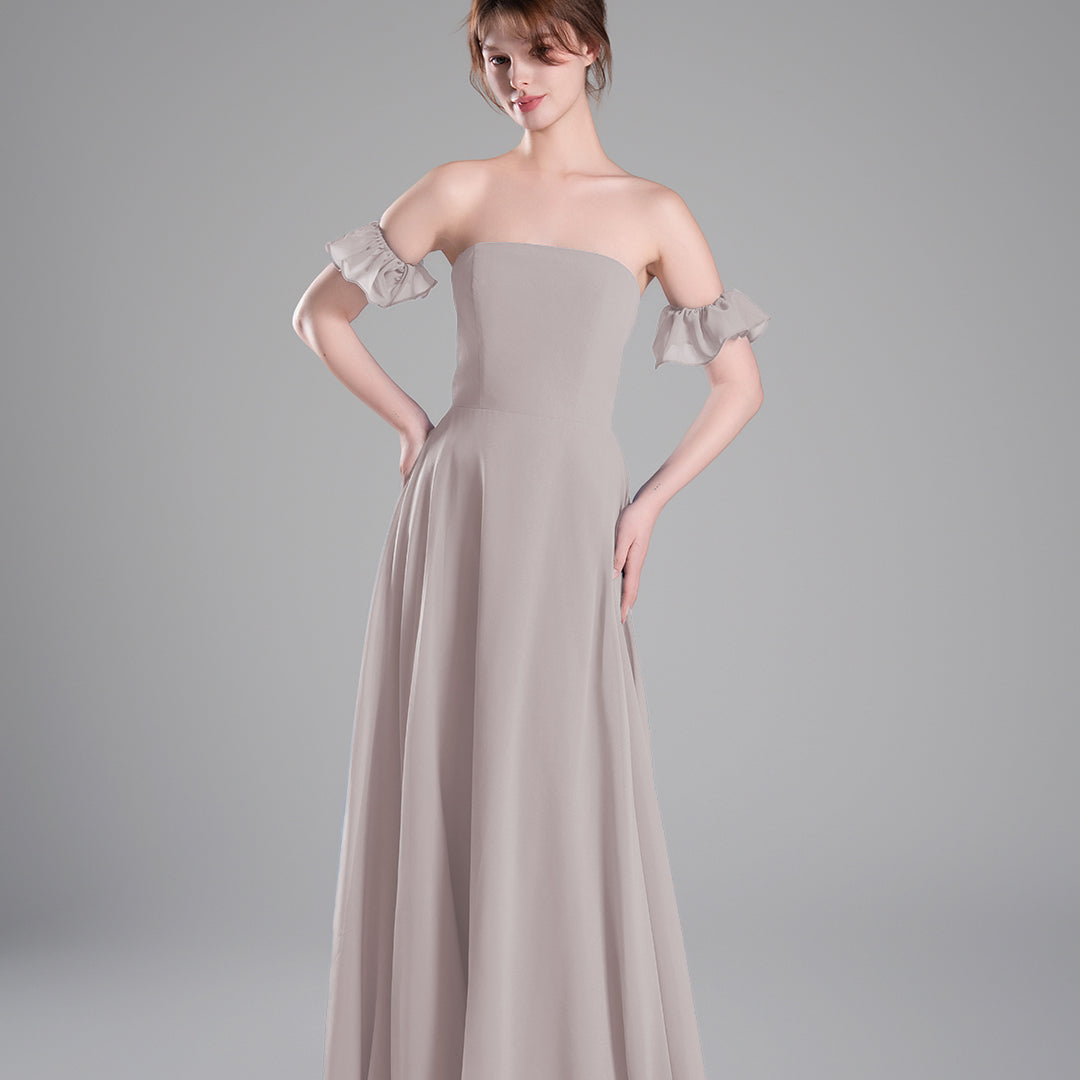 Off-Shoulder Ruffle Sleeves Figure Bodice A-line Dresses