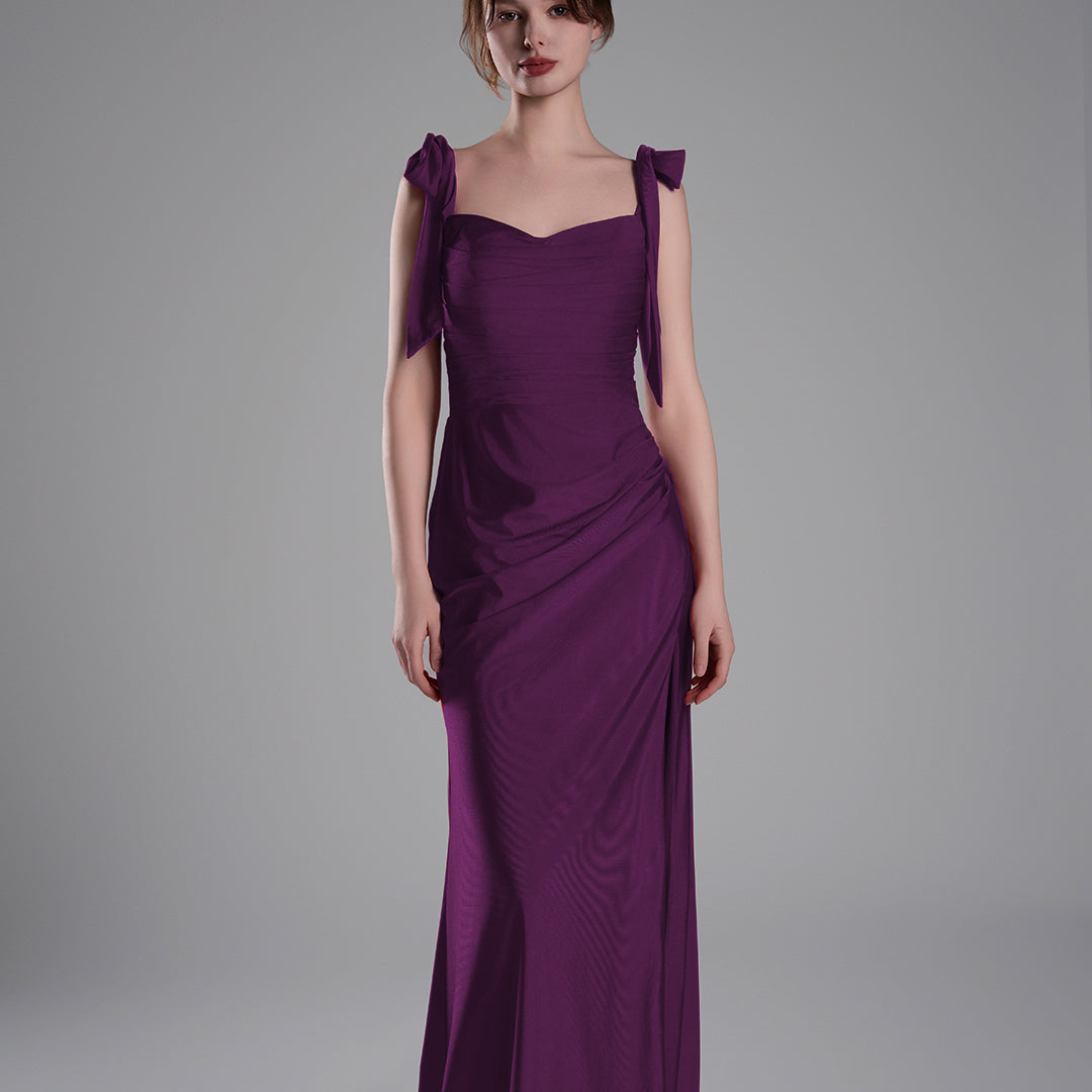 Elegant Double Straps Slit Ribbon Ties Dresses