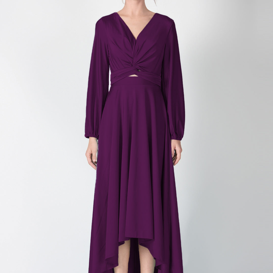 V-Neck Twist Front Detail High-Low Dresses