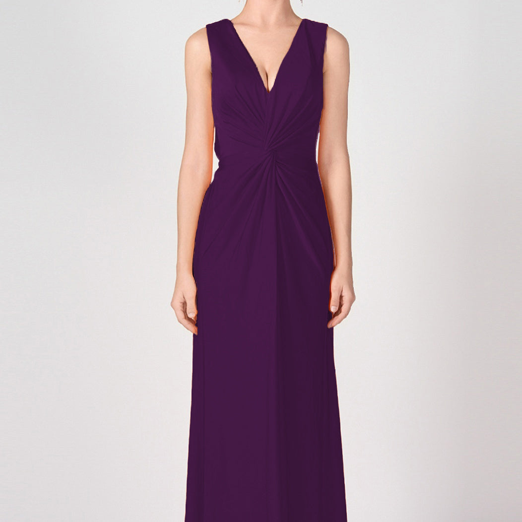 Deep V-Neck Twist-Front A-Line Split Dresses