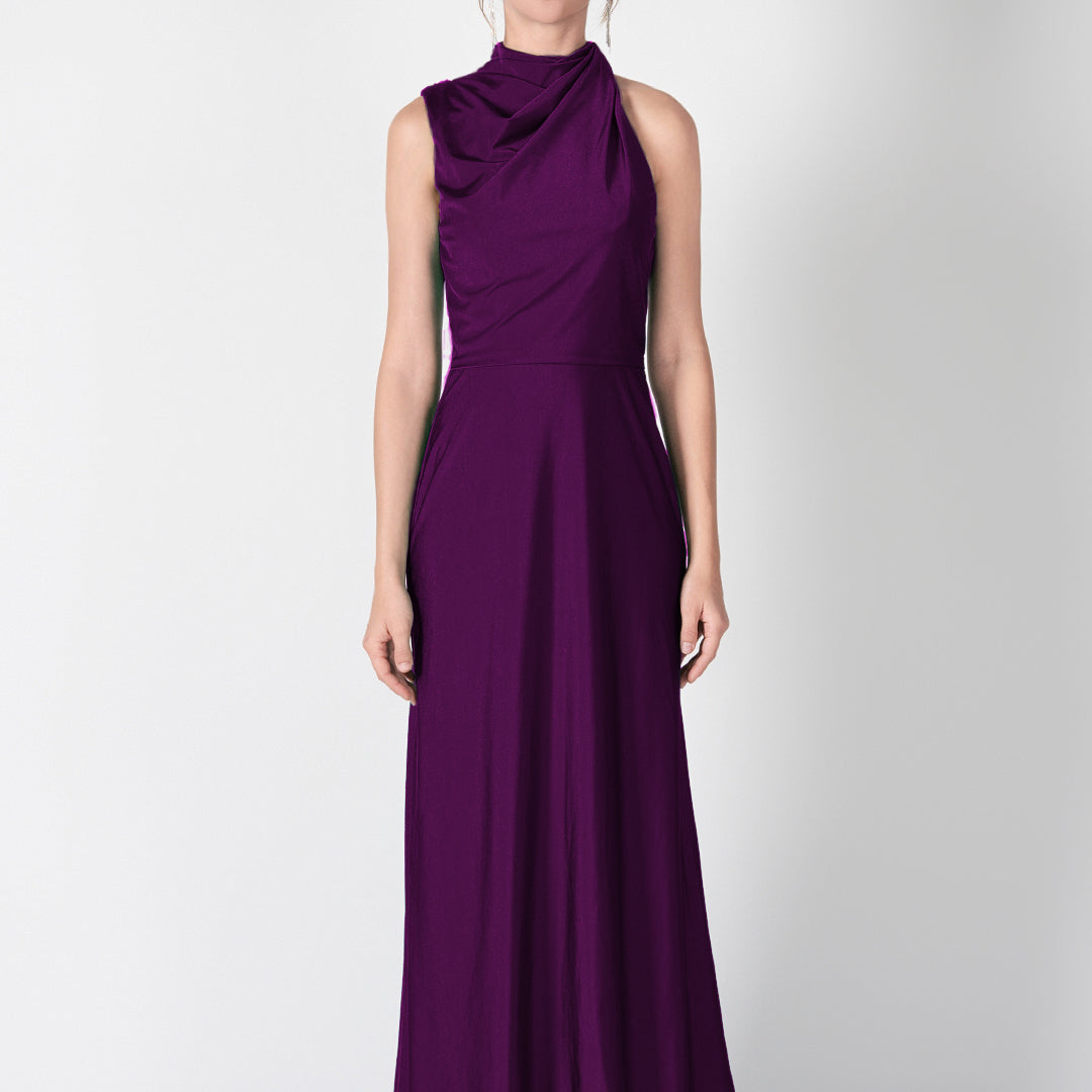 Half High Neck Fitting Bodice Flowing Dresses