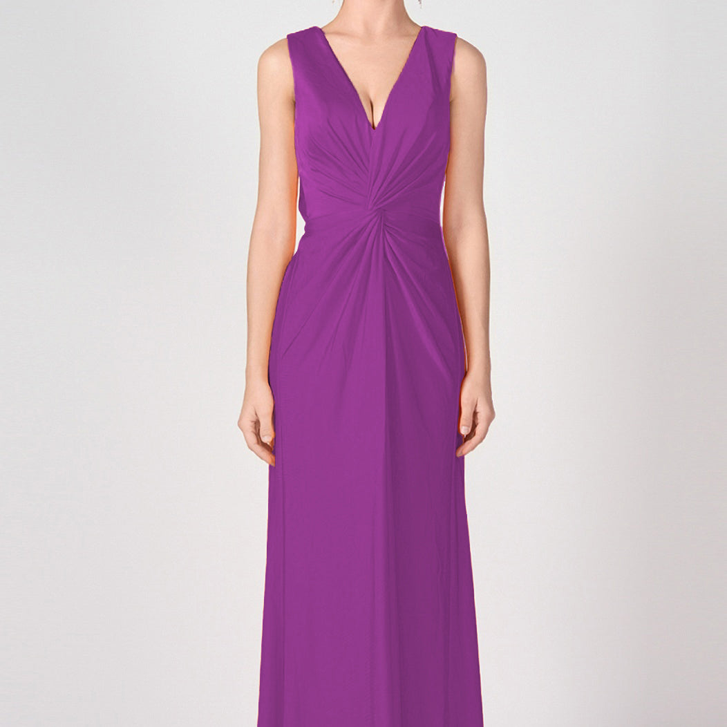 Deep V-Neck Twist-Front A-Line Split Dresses
